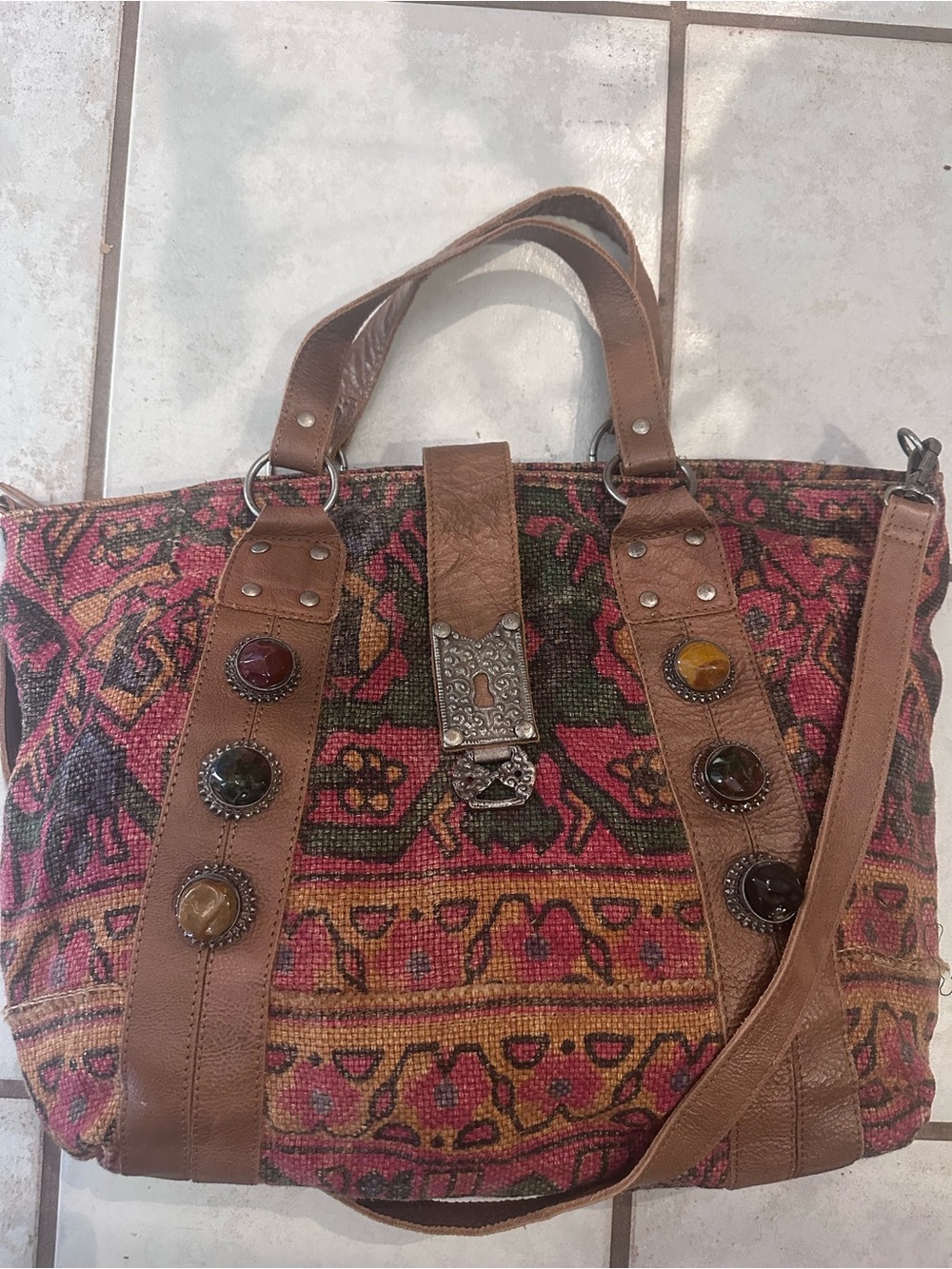 Free People Heartbreaker Jute Multicolor with Brown Leather Tote